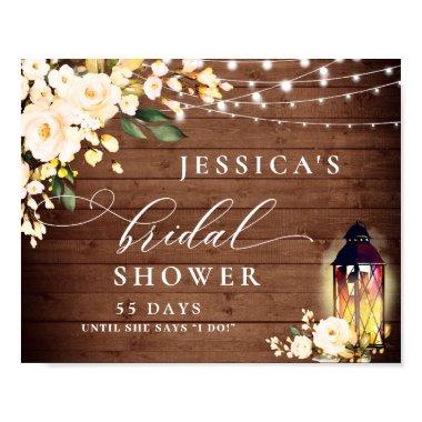 White Roses Lantern Brown Wood Bridal Shower Poster