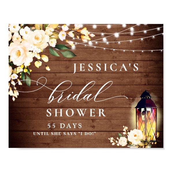 White Roses Lantern Brown Wood  Poster