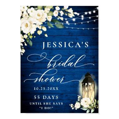 White Roses Lantern Royal Blue Wood  Poster