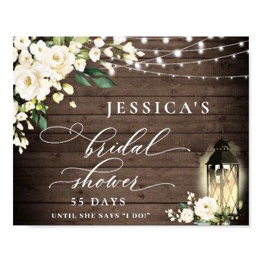 White Roses Lantern Rustic Wood Bridal Shower Poster