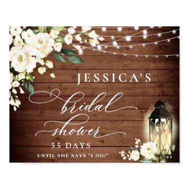 White Roses Lantern Rustic Wood Bridal Shower Poster