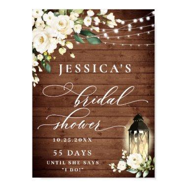 White Roses Lantern Rustic Wood Bridal Shower Poster