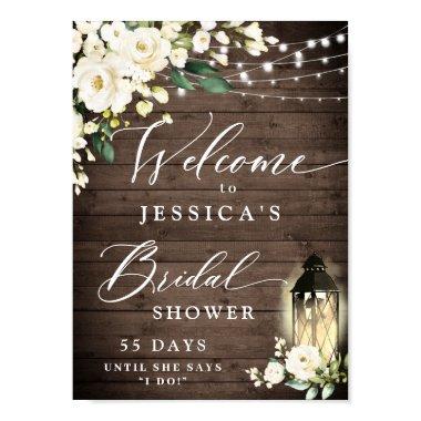 White Roses Lantern Rustic Wood Bridal Shower Poster