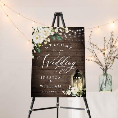 White Roses Lantern Rustic Wood Welcome Wedding Foam Board