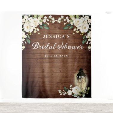 White Roses Lantern Wood Bridal Shower Backdrop