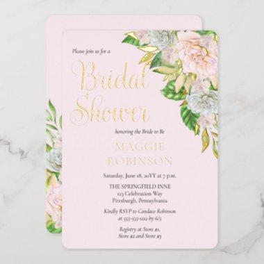 White Roses | Orchids Boho Floral Bridal Shower Foil Invitations