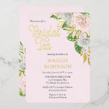 White Roses | Orchids Boho Floral Bridal Tea Foil Invitations