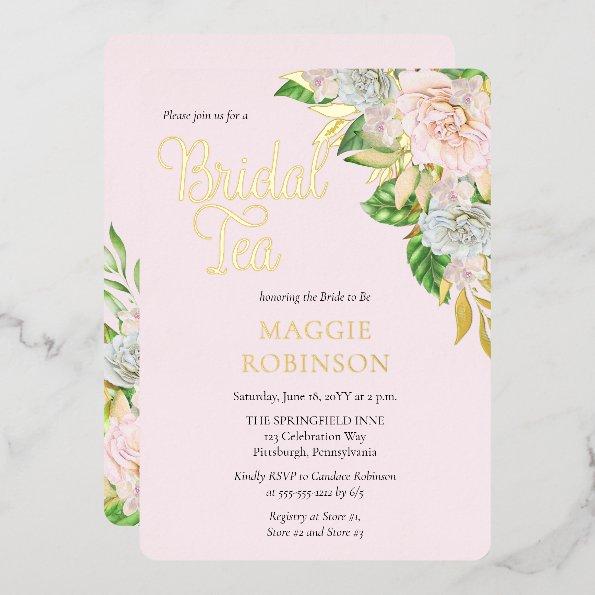 White Roses | Orchids Boho Floral Bridal Tea Foil
