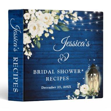 White Roses Royal Blue Bridal Shower Recipe Binder