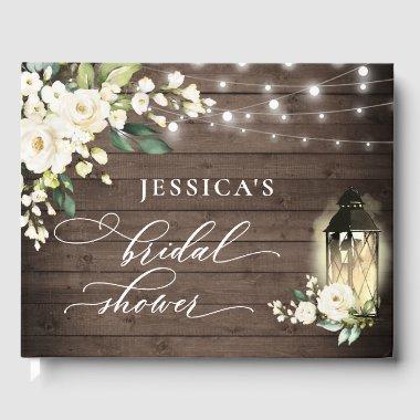 White Roses Rustic Wood Lantern  Guest Book