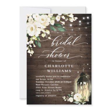 White Roses Rustic Wood Lantern