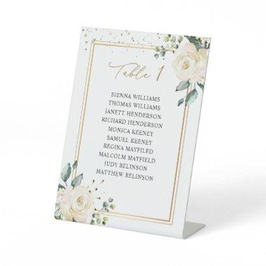 White Roses Wedding Table Number Seating Chart Pedestal Sign
