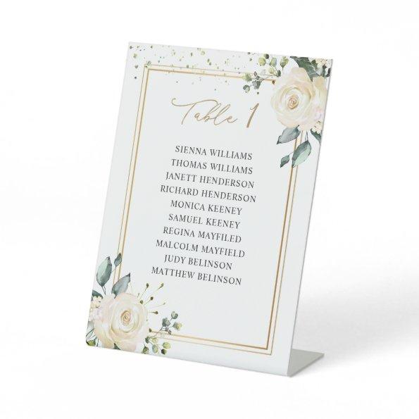 White Roses Wedding Table Number Seating Chart Pedestal Sign