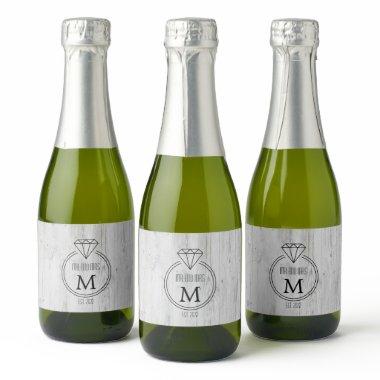 White Rustic Wood Monogram Mini Sparkling Wine Label