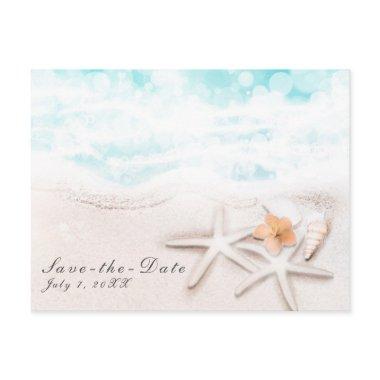 White Sand Beach Starfish Blue Ocean Save the Date Announcement PostInvitations