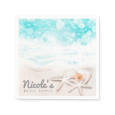 White Sandy Beach Starfish Blue Ocean Custom Party Napkins