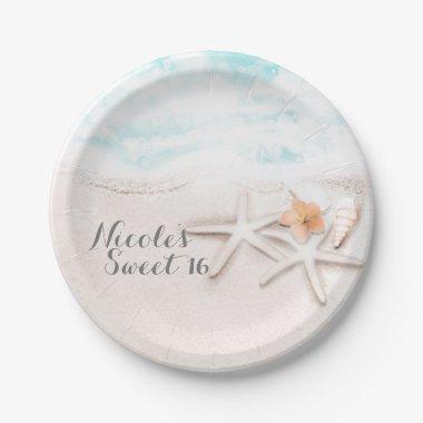 White Sandy Beach Starfish Blue Ocean Custom Party Paper Plates