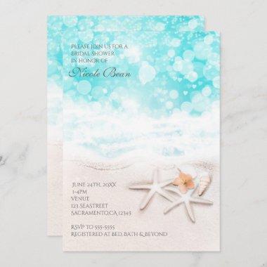 White Sandy Beach Starfish Blue Ocean Invitations