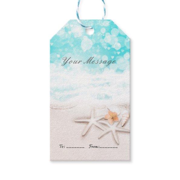 White Sandy Beach Starfish Blue Ocean Party Favor Gift Tags