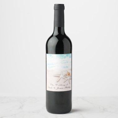 White Sandy Beach Starfish Blue Ocean Wine Labels
