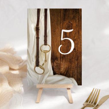 White Satin and Horse Bit Country Western Wedding Table Number