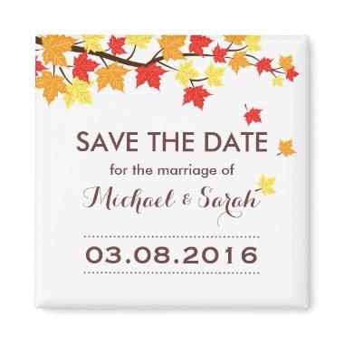 White Save The Date Maple Leaf Fall Wedding Magnet