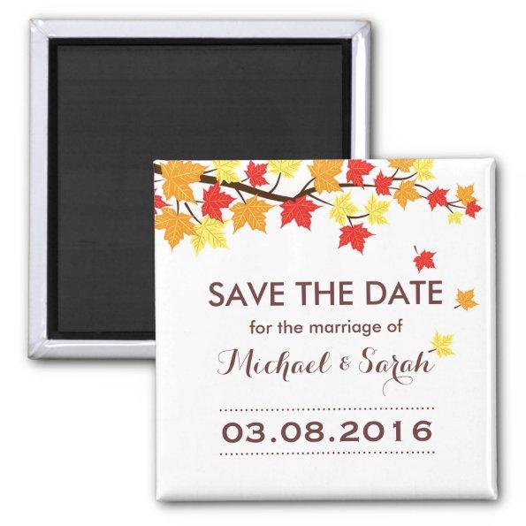 White Save The Date Maple Leaf Fall Wedding Magnet