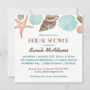 White Seashells Wedding Bridal Shower Invitations