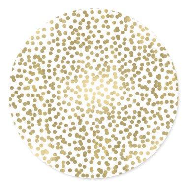 White & Shiny Gold Dots Confetti Elegant Chic Glam Classic Round Sticker