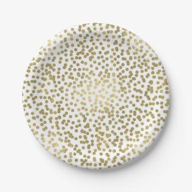 White & Shiny Gold Dots Confetti Elegant Chic Glam Paper Plates