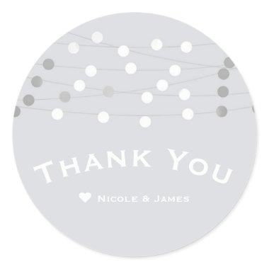 White Silver String Lights Modern Wedding Favor Classic Round Sticker