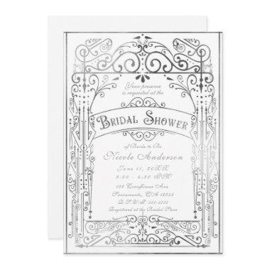 White & Silver Vintage Victorian Bridal Shower Invitations