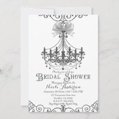 White & Silver White Bow Chic Bridal Shower Invitations