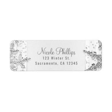 White & Silver Winter Snowflakes Elegant Party Label