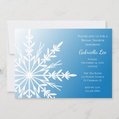 White Snowflake on Blue Winter Bridal Shower Invitations