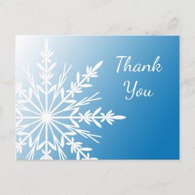 White Snowflake on Blue Winter Thank You PostInvitations