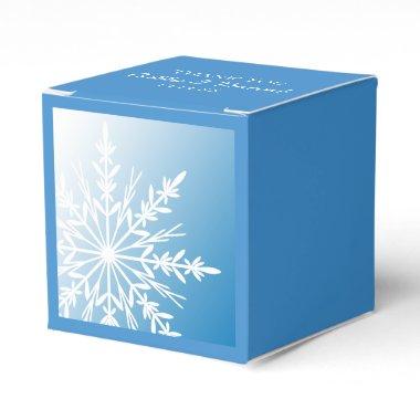 White Snowflake on Blue Winter Wedding Favor Boxes
