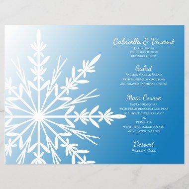 White Snowflake on Blue Winter Wedding Menu