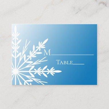 White Snowflake on Blue Winter Wedding Place Invitations