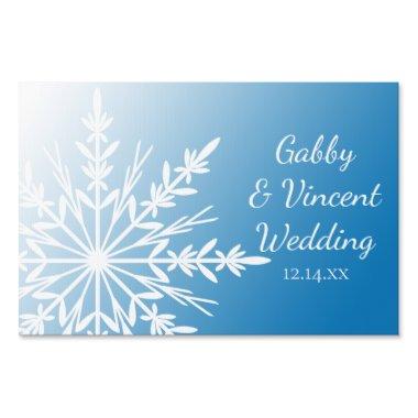 White Snowflake on Blue Winter Wedding Sign