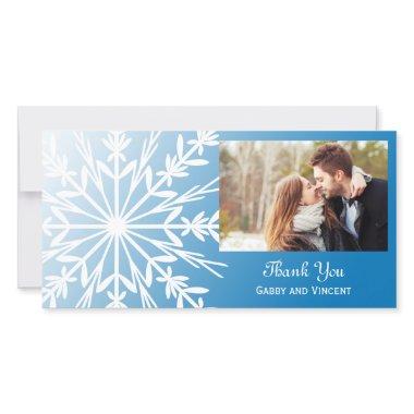 White Snowflake on Blue Winter Wedding Thank You