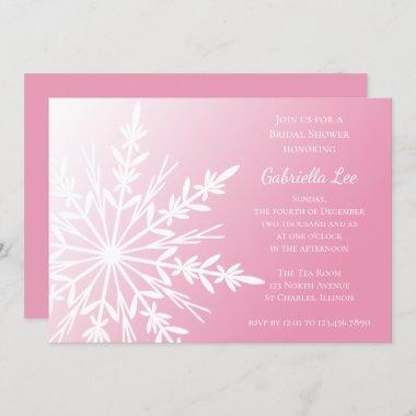 White Snowflake on Pink Winter Bridal Shower Invitations