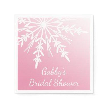White Snowflake on Pink Winter Bridal Shower Napkins