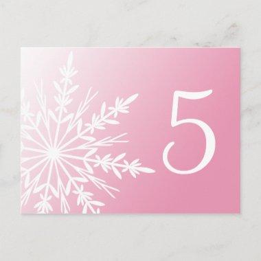 White Snowflake on Pink Winter Table Number