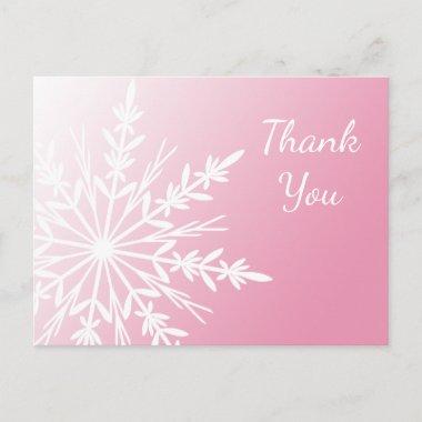 White Snowflake on Pink Winter Thank You PostInvitations