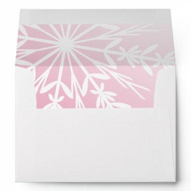 White Snowflake on Pink Winter Wedding Envelope