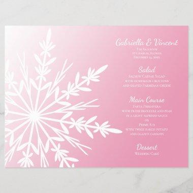 White Snowflake on Pink Winter Wedding Menu