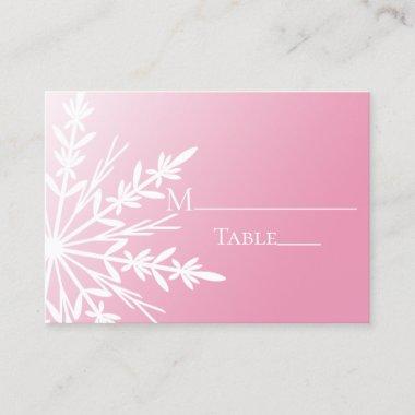 White Snowflake on Pink Winter Wedding Place Invitations