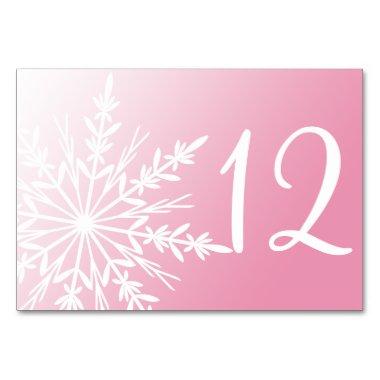 White Snowflakes on Pink Winter Table Numbers
