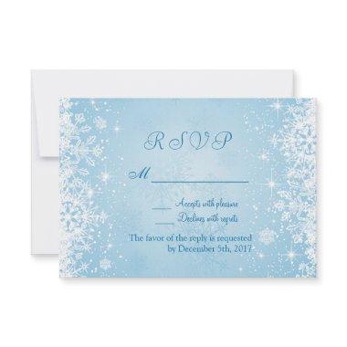 White snowflakes on silver blue RSVP Invitations